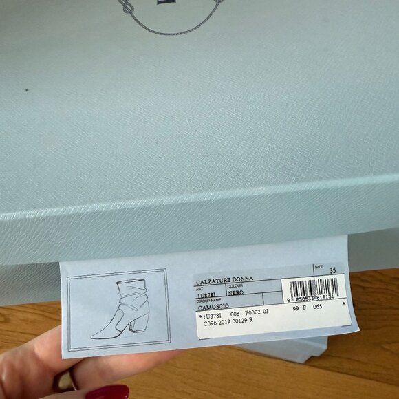 NWt Prada Mid Calf Boots Black Suede Leather Pointed Toes Block Heels Sz 35 - Picture 3 of 10